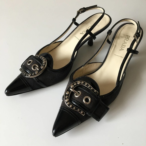 Prada Shoes - Vintage Prada Slingback Buckle Kitten Heels